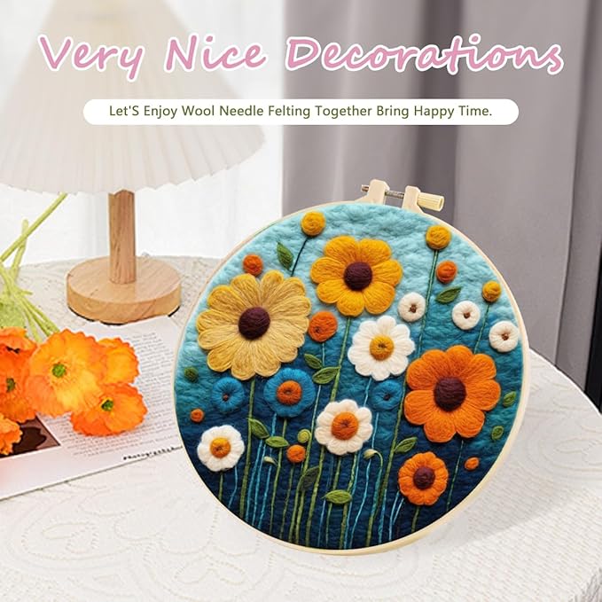 yesJRL Needle Felt Starter Set, Includes Colorful Wool, Felting Needles, Foam Pad, Felt Cloth & Instructions, Futuristic Style Kit for Home Decoration (Purple)