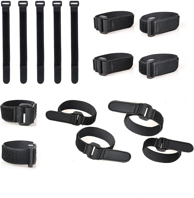 Patu Double Sided Hook and Loop Reversible Cinch Straps - 15 Pcs 8 x 3/4 Inch Reusable Cord Management Wire Organizer Fastening Cable Ties, Black