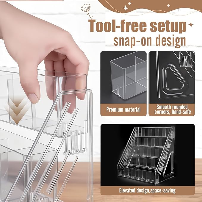 Acrylic Bookmark Display Stand with Divided Pockets, Portable Sticker Holder Tiered Display Stand, Clear Desk Organizer for Home, Retail or Craft Fair Use(25 Pockets, 5 Tier)