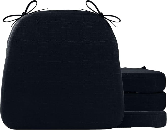 Battilo Chair Cushions for Dining Chairs with Ties, Kitchen Chair Pad with Non-Slip Backing and Removable Cover, Indoor/Outdoor Dining Seat Cushion, 16"x16"x2", Set of 4, Black