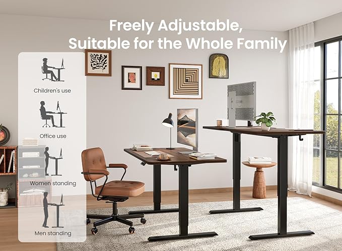 BANTI 40 × 24 Inches Standing Desk, Ergonomic, Electric Height Adjustable, Sit and Stand Up, Computer Office Desk with Splice Board, Black Frame/Black Walnut Top
