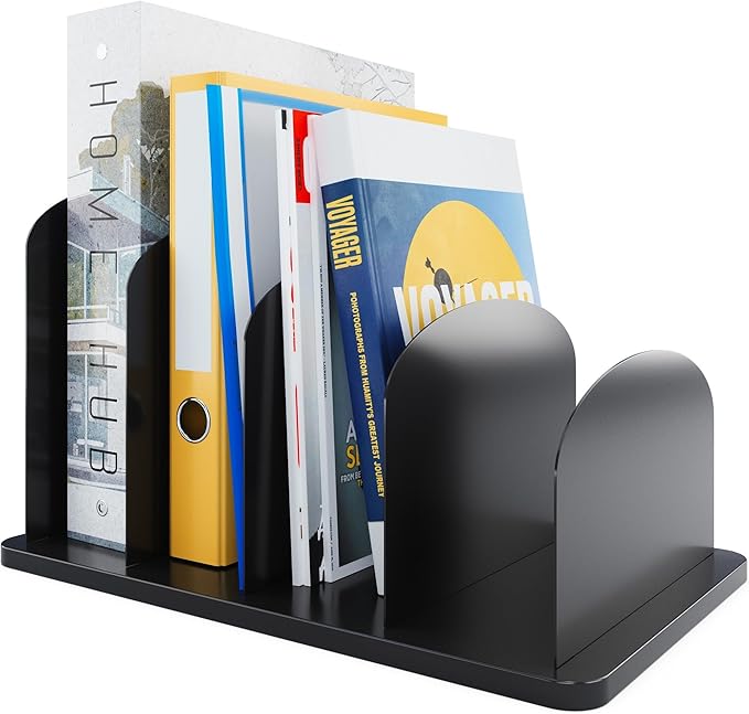 CraftSaints Vertical Desk File Organizer, 4 Sections, Solid Metal Dividers, Modern Minimalist Design Desk Top File Holder for Home, Office & Classroom