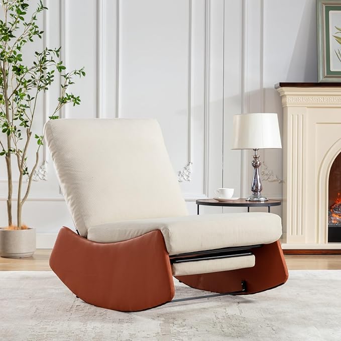 LUMISOL Comfy Rocking Recliner Chair for Adults, Nursery Glider Chair with Foot Rest, Upholstered Accent Reading Chair Rocker Chair with High Back for Living Room, Orange