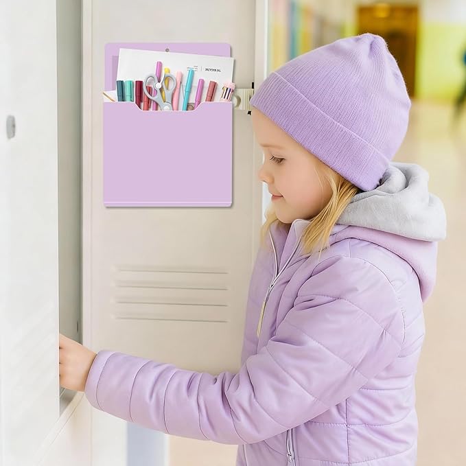 Fuutreo 6 Pcs Magnetic Wall File Organizer Magnetic Wall File Holder Refrigerator Magazine Holder for Mail Letters Paper(Violet Color,Vertical-large)