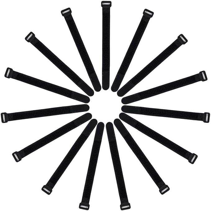 Patu Double Sided Hook and Loop Reversible Cinch Straps - 15 Pcs 8 x 3/4 Inch Reusable Cord Management Wire Organizer Fastening Cable Ties, Black
