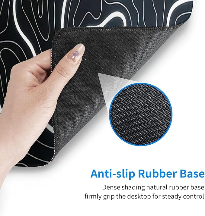 XL Topographic Map Large Gaming Mouse Pad, Long Extended Full Mouse Mat Desk Pad for Top Keyboard Table, Aesthetic Cute Big Stitched Mousepad Gifts for Women Office Decor(Black, 31.5 * 11.8 in)