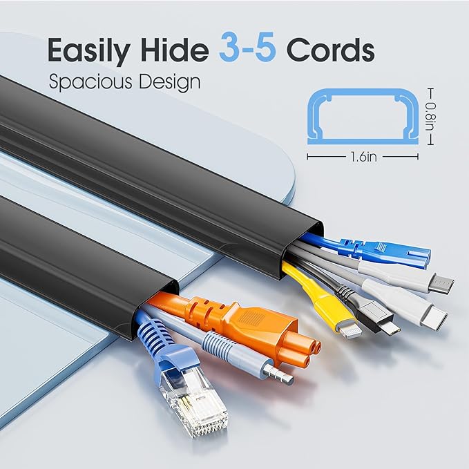 Large Cord Hider - 47in Wire Hiders for TV on Wall, Paintable Cable Hider, X-Large Cable Management Kit, Cord Hiding for Wall, W1.6in H0.8in, Black