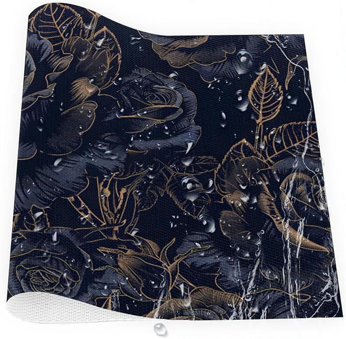 Placemats Set of 4 Heat-Resistant Rectangle Place Mats Black Flower Rose Washable Plastic PVC Dining Table Mat Non-Slip Wipeable Woven Vinyl Placemat for Kitchen Patio Table Decor