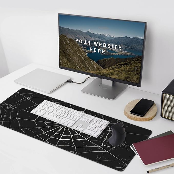 Black Spider Web Large Mouse Pad & Desk Mat Extended Mousepad with Stitched Edges Non-Slip Rubber Base Laptop Computer Keyboard Pad for Gaming, Office & Home Decor, XXXL - 35.4" X 15.7"