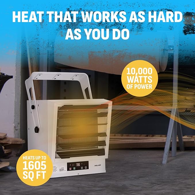 Newair Hardwired Electric Garage Heater 240V | 10000W Ceiling or Wall Mounted Shop Heater | Heavy Duty Fan-Forced Electric Shop Heaters for Garage | for Large Space (1605 Sq Ft) with Remote Control