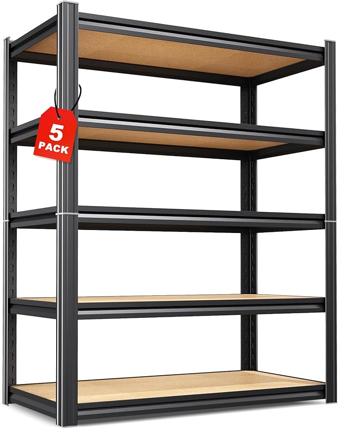 Set of 5 71"H-35"W-16D Garage Shelving-2050LBS 5 Tier Storage Shelves,Adjustable Heavy Duty Metal Shelving Unit and Storage Large Rack,Utility Steel Shelf For Shop Warehouse Industrial Pantry Basement