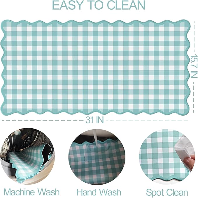 Scalloped‌ Teal Green Checkered Desk Mat Cute Pastel Large Gaming Mouse Pad Gingham Kawaii Cottagecore ‌Vintage‌ Girly Keyboard Computer Mat Aesthetic Desk Pad Accessories Office Decor for Women