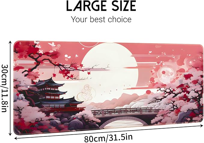 FreeNook Japanese Large Gaming Mouse Pad 31.5 x 11.8 in Computer Mouse Pad Anime Gaming Mousepad, Expanded Architecture Cute Desk Pad with Nop-Slip Suitable for Home Office