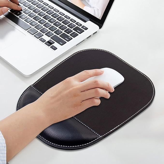 Black Office Square Leather Mouse Pad with Wrist Rest Non-Slip Design, Business Style Gaming PU Mousepad for Learners, Workers &Computer Users. (S-Black)