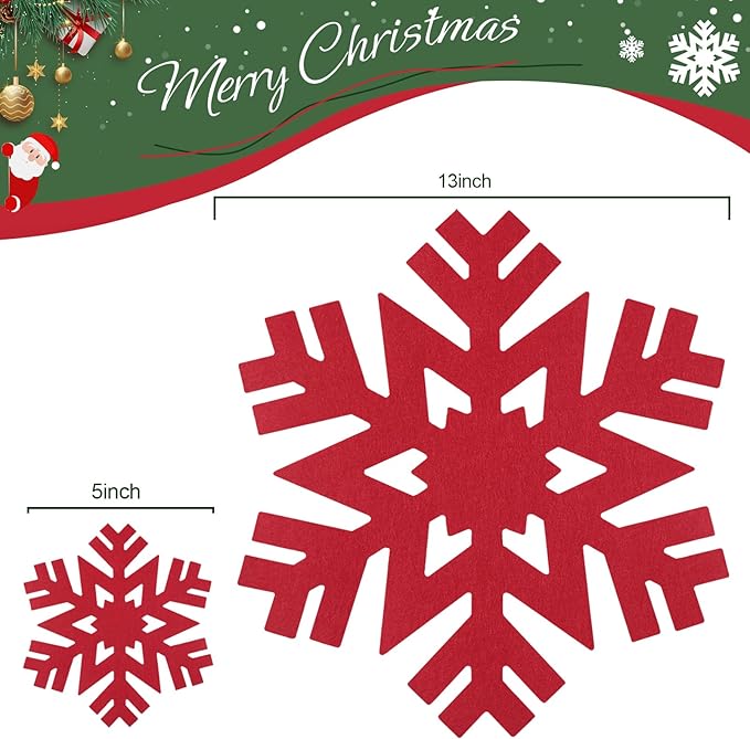 Noctiflorous Round Felt Placemats with Coasters Set of 6 Diameter 13 inch Non Slip Place Mats Heat Resistant Durable Tablemats Fall Table Decorations for Dining Table(Christmas Red, 6)
