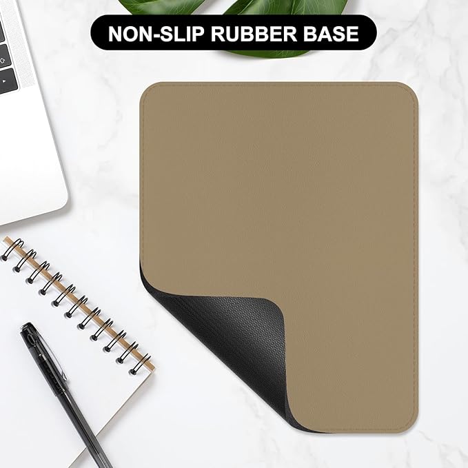 Leather Mouse Pad, Office Mouse Mat Non-Slip Rubber Base Stitched Edge Washable Waterproof Rectangular Mousepad for Office Gaming PC Laptop, 9.8" x 7.9", Apricot