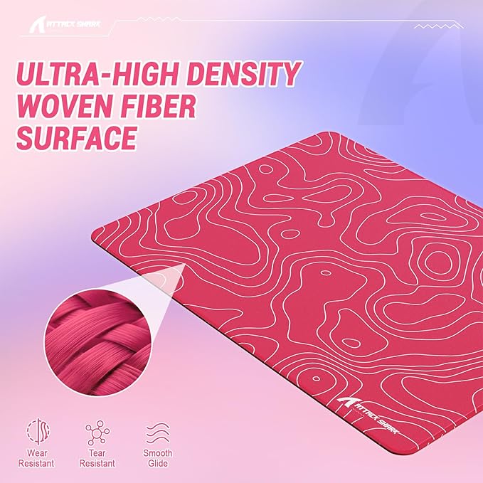 ATTACK SHARK CM02SE Gaming Mouse Pad for Esports Speed Mouse mats for Desk Waterproof Surface Stitched Edges and Anti-Slip Rubber Base Size M Laminate 16.14”x12.20”x0.16” Pink Contour