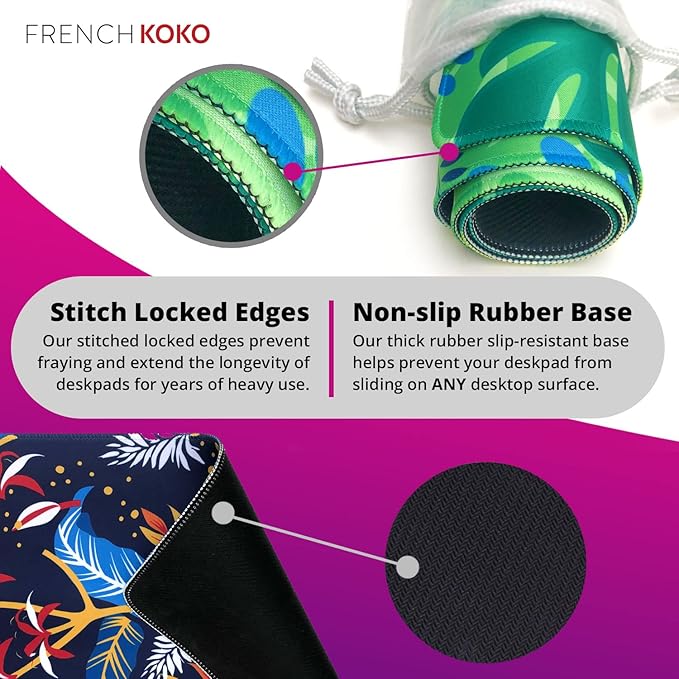 French KOKO Large Desk Mat - XL Desk Pad Deskpad Deskmat Cute Girls Womens Desktop Protector Home Office Essentials Laptop Pad Mousepad