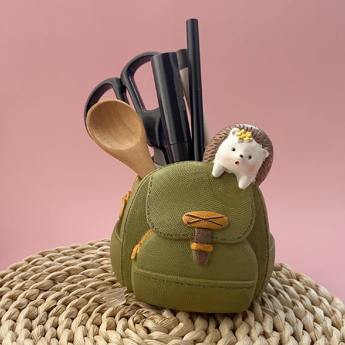 Cute Small Pen Pencil Holder, Kawaii Resin Cat Dog Dinosaur Rabbit Animal Paper Clip Toothbrush Mini Storage Organizer Office Desk Decorations