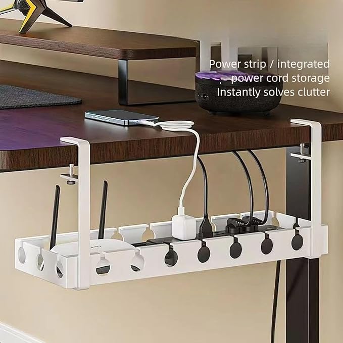 Extendable Desk Mount Cable Tray Mild Steel Mess Complimentary Storage Answer for Office Home No Drill Cord Management Space Saving Wire Organizers