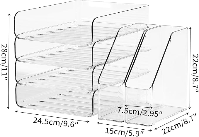 FANXIYQ 4-Tier Acrylic Paper Tray Organizer | Clear Stackable Desk Organizer for Documents, Letters, A4 Paper | Modern Office/Classroom/Home Organization,Clear