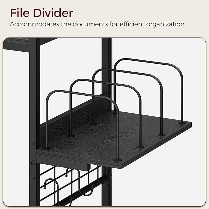 MAHANCRIS Clamp on Desk Shelf, 2 Tier Desk Storage Organizer, Desktop Bookshelf with Hooks and Divider, Desk Accessories for Study and Gaming Room, Black DSBK4501