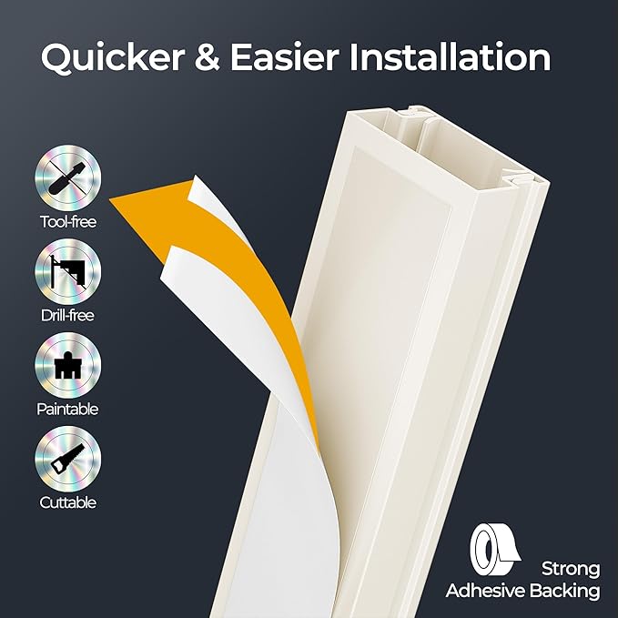 Cord Hider Kit, 113.4in Cord Covers for 2-4 Wires on Wall, Self-Adhesive Cable Hider Wire Covers for Cords on Wall, Paintable Cable Cover Raceway, Cord Hider for Walls Mount Tv, W0.95 H0.55in, Beige