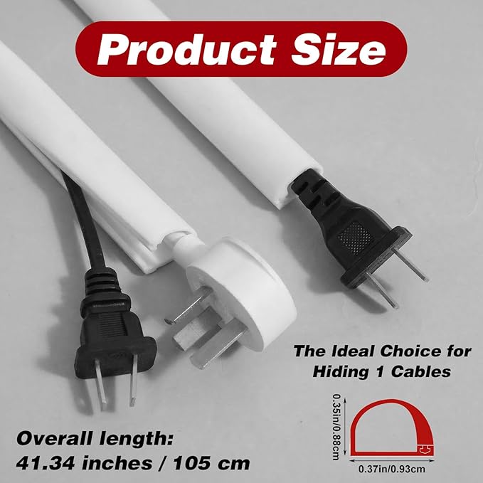 41" Wall Cable Hider, Cord Hider for Wall Mounted TV, Flexible Self-Adhesive Wire Covers Large Cable Raceway Management Organizer Under Desk Cord Concealer Channel for Floor, Home and Office