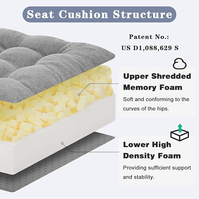 baibu Memory Foam Recliner Cushions with Lumbar Support Pillow for Elderly, 20x20x5 Inch Thick Dual-Layer Patent Design Non-Slip Recliner Seat Cushion for Reduce Hip & Lumbar Pain, Grey