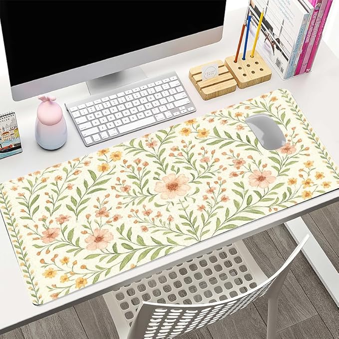 Romantic Floral Bouquet Desk Mat, Elegant PU Leather Desk Pad for Women - Large Non-Slip Office Mat to Elevate Your Gaming & Home Workspace（27.56 * 13.78in）