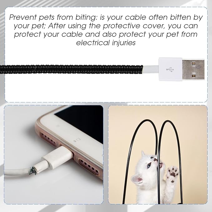 Frienda 10 Pcs Cord Protectors from Pets No Chew Spiral Cable Protector 43.3'' Phone Charger Cover Data Cable Protective Sleeve Chew Proof USB Wire Cover Stylish for Cat Dog Rabbit (Black)