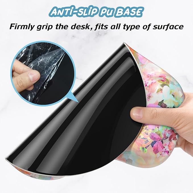 Hsurbtra Ergonomic Mouse Pad with Wrist Rest Support, Gel Mouse Pads with Non-Slip PU Base, Pain Relief Memory Foam Computer Mat, Cute Office Supplies Desk Decro Accessories, Pink Flower