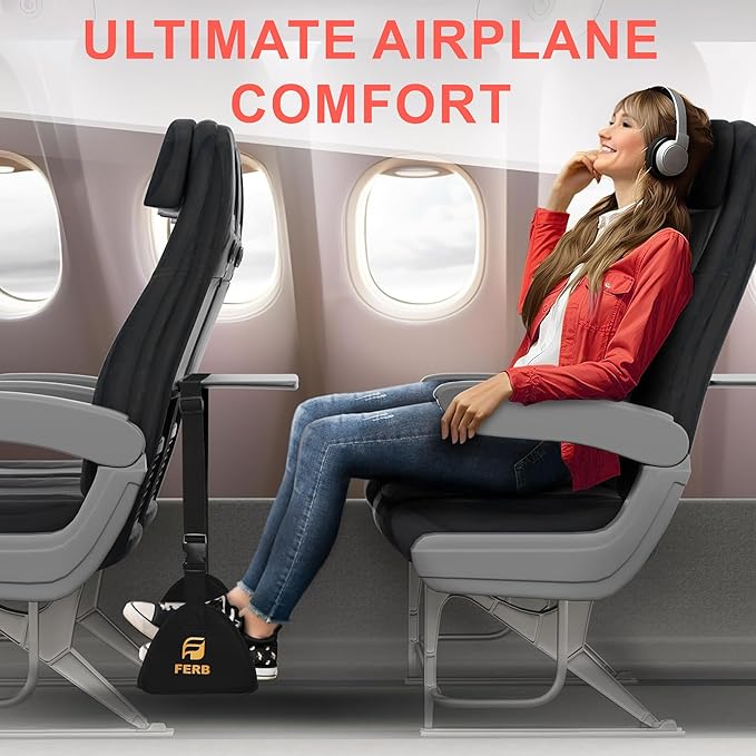 FERB 40 Pack Airplane Portable Footrest - Travel Foot Hammock with Memory Foam for Comfort | Adjustable Office Footrests for Airplane, Train, Bus | Lightweight Travel Accessory