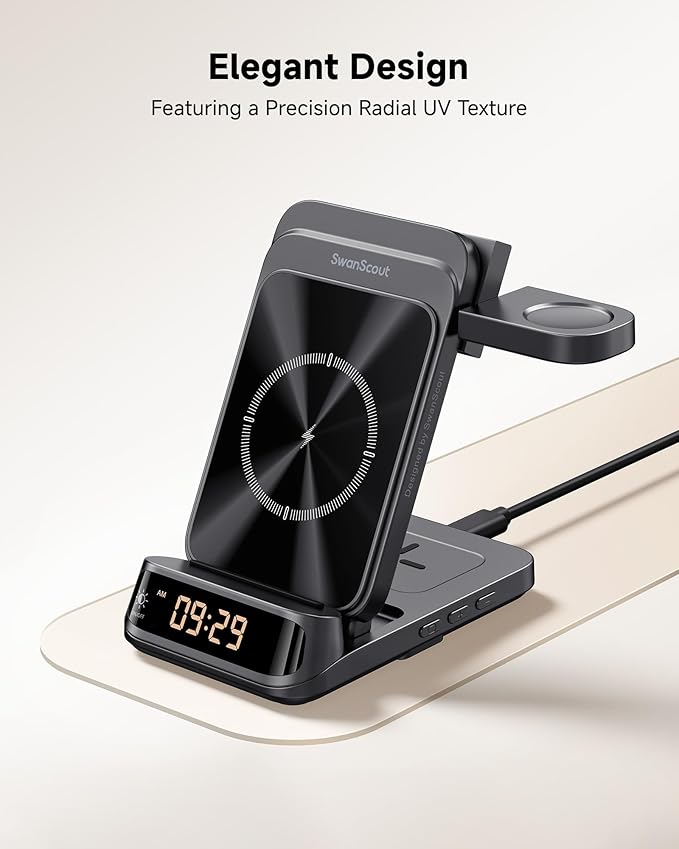 SwanScout 3-in-1 Wireless Charging Station for Samsung S26 Ultra/S26/S25/S24/S23/Z Flip7, Foldable Wireless Charger for Galaxy Watch 8 Classic/8/Ultra/7/FE/6/5, SwanScout 708S (No Adapter)