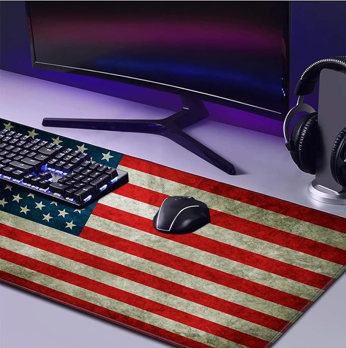 US Flag XXL Mouse Pad Expansion Laptop Keyboard and Mouse Pad 35.4X15.7-Inch Non Slip Rubber Base with Stitching Edges
