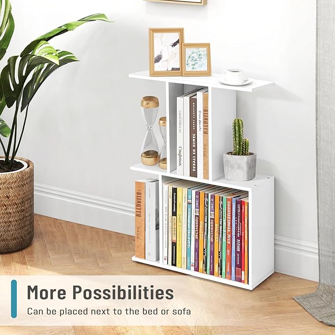 Desktop Shelf Organizer Desk Shelves - White Desk Hutch for Dorm Room Essentials & Home Office - Small Tabletop Bookshelf for Storage & Decor Display