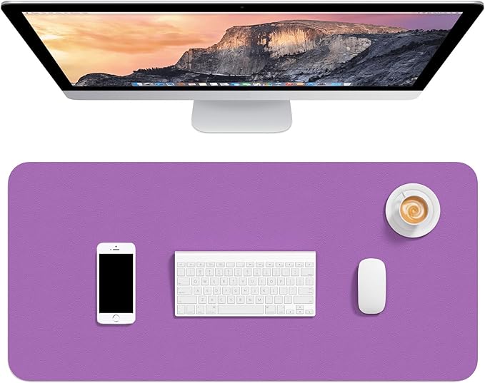 Hsurbtra Desk Pad, 30" x 14" PU Leather Desk Mat, XL Extended Mouse Pad, Waterproof Desktop Blotter Protector, Non-Slip Ultra Thin Large Laptop Keyboard Writing Mat for Office Home, Purple