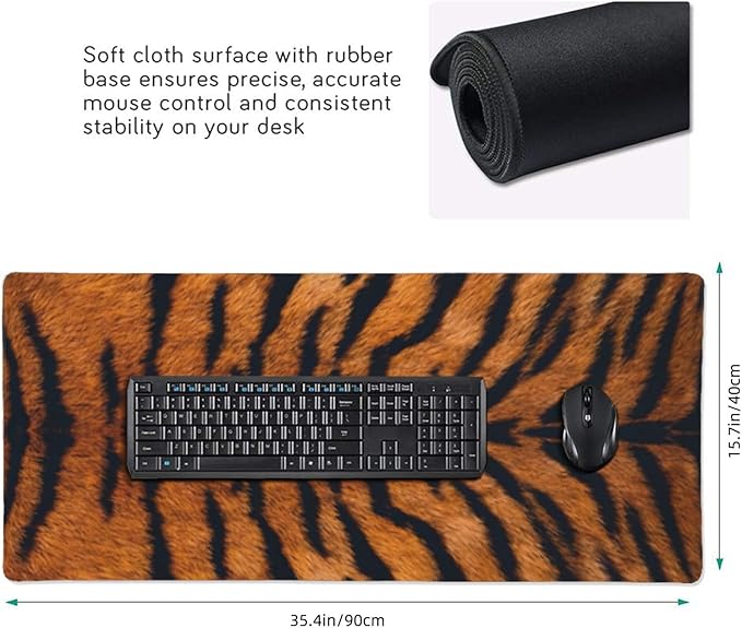 Tiger Stripes Print Large Mouse Pad & Desk Mat Animal Skin Texture Extended Mousepad Non-Slip Rubber Base Laptop Computer Keyboard Pad for Gaming, Office & Home Decor, XXXL - 35.4" X 15.7"