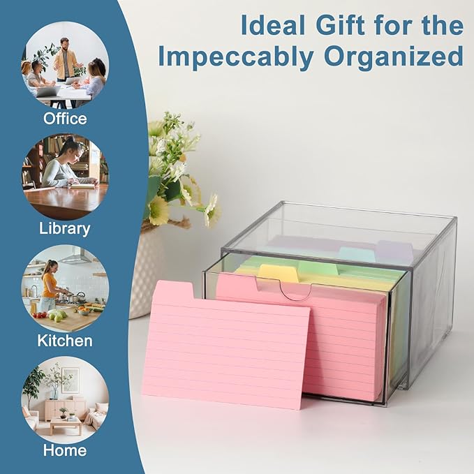 BTSKY Clear 3 x 5 Inch Index Card Storage Drawer Plastic Index Card Box for Office Desk Notecard Box Recipe Flashcards Holder, Recipe Notecard Storage Box Photo Holder Organizer, 2 Pack