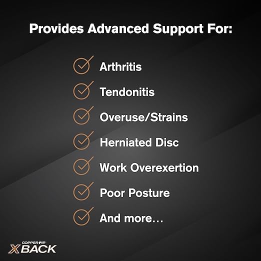 Copper Fit X-Back Brace for Lower Back Pain, Lumbar Support, Herniated Disc, Sciatica, Arthritis – Adjustable, Breathable Design - for Men and Women (Small/Medium) (Pack of 2)