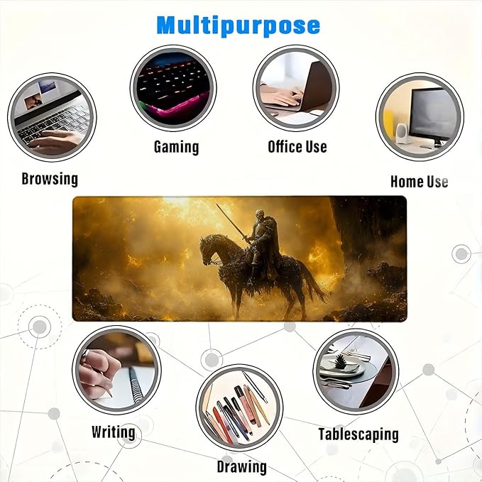 Skeleton Desk Mat Horse Sword Sunlight Cave XL Mouse Pad Large Mousepad Extended Laptop Keyboard Mat Gaming Desk Pad Mouse Mat Professional Desk Pad for Office Equipment 31.5x11.8 Inch