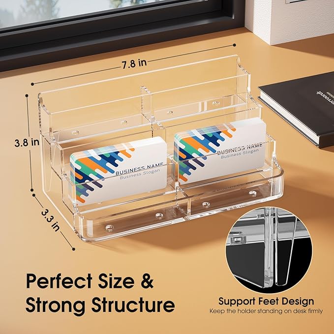 MaxGear 4 Pack Acrylic Business Card Holder for Desk, Clear Desktop Business Card Display Stand with 8 Pockets, 4-Tier Freestanding Card Organizer for Office, Reception, Countertop