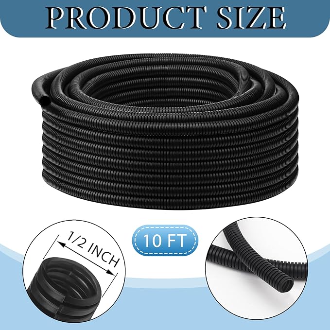 Kanayu Split Wire Loom Tubing Flame Retardant Wire Covering High Temperature Cable Sleeves Split Protector Cable Conduit for Industrial Electrical Automotive Marine(1/2''-10 ft,Black)