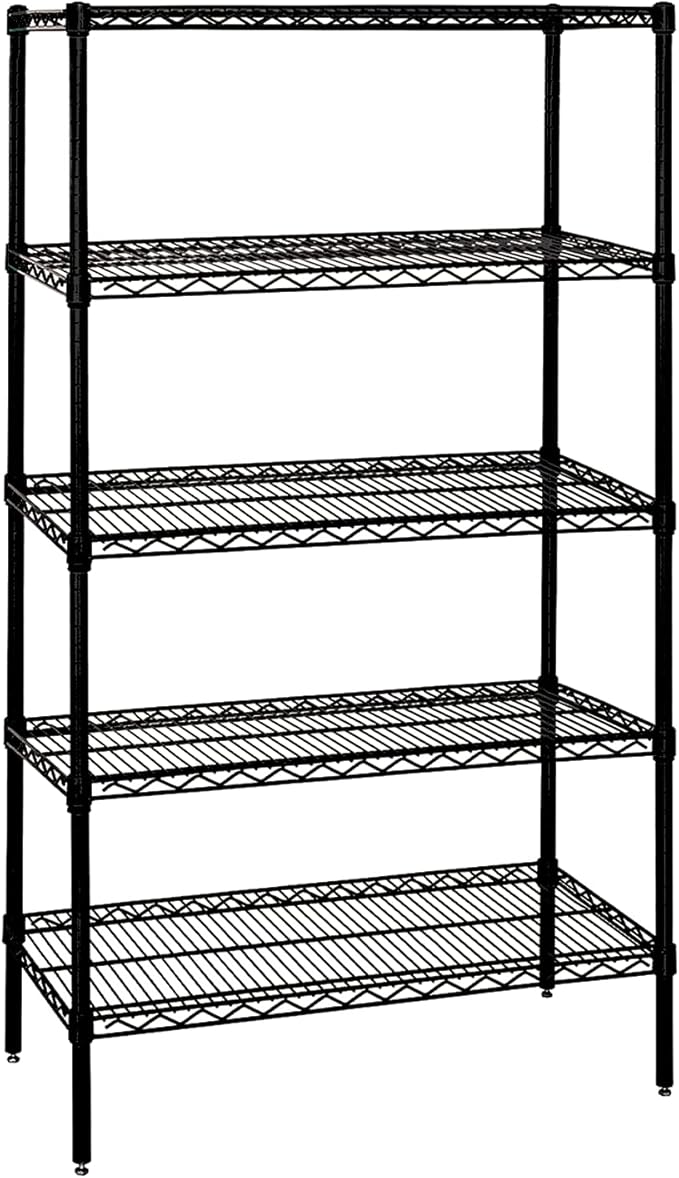 Quantum Storage Systems WR54-2460BK-5 Starter Kit Wire Shelves Black Epoxy 5 Shelves 54" H x 60" W x 24" D