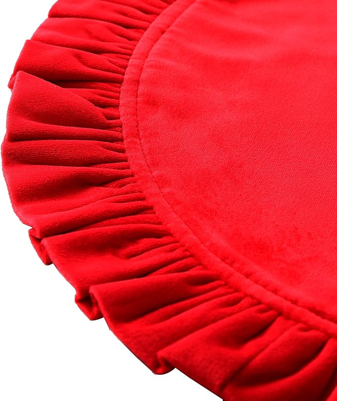 16.5 Inch Velvet Round Placemat with Ruffle for Dining Table Outdoor Placemats Non-Slip Washable for Gathering, Occasional Decoration and Family Parties Celebrations Set of 4, Red