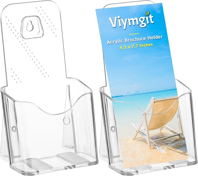 Viymgit Brochure Holder Stand, 2 Pack 4 inches Acrylic Pamphlet Display Stand Wall Mount/Countertop, Clear Plastic Trifold Rack Card Holder for Organizer Flyer, Leaflets, Document, Literature