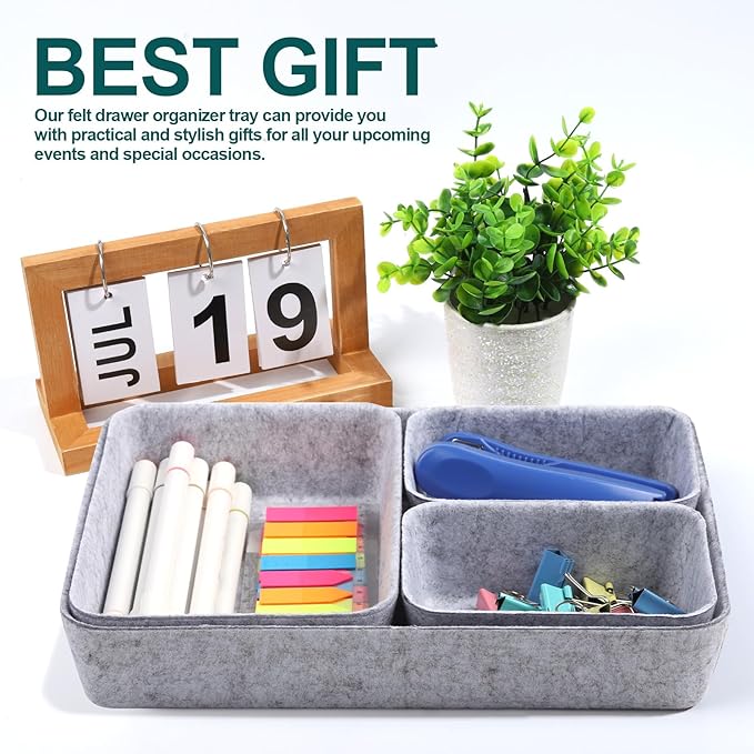 Desk Drawer Organizer,7 Pack Felt Drawer Organizer Shallow Drawer Organizers Felt Storage Bins (Light Gray)