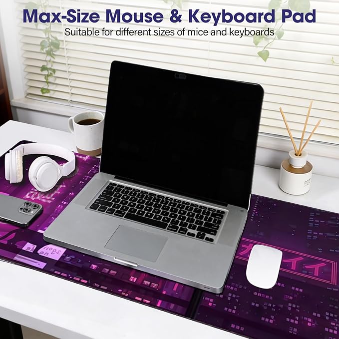 Japanese LifetimeWarrantly Large Extended Mouse Pad with Stitched Edges (35.4”x15.6”) - Waterproof Desk Mat, Non-Slip Rubber Base for All-Desk Coverage, Perfect for Gaming, Office, and Home