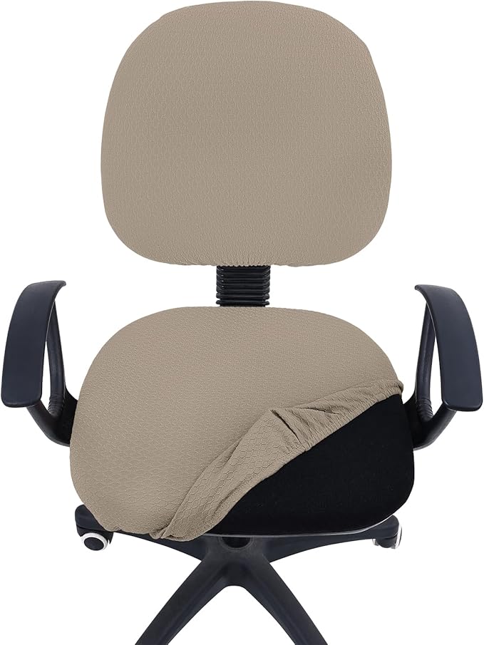 Smiry Stretch Jacquard Office Computer Chair Covers, Removable Washable Universal Desk Rotating Chair Slipcovers Protector, Seat + Backrest Cover, Taupe