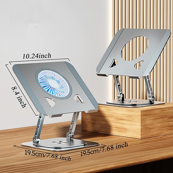 Laptop Stand Fan with 360 Rotating Swival Base, 10inch Riser Height Adjustable for Typing/Viewing/Presentation,Metal Ergonomic Strong Holder,for Heavy Notebook 12 14 15 17Inch MacBook